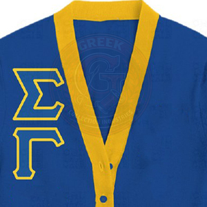 Sigma Gamma Sorority <b>Cardigan</b> Women's Sweater Blue Yellow Lettering Full Sleeve Greek letter logo Acrylic Knitted V Neck - Product Image 4