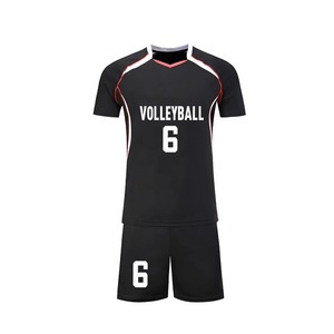 Custom Sublimated <b>Volleyball</b> Uniform <b>Set</b> Black V-Neck Short Sleeve Moisture Wicking Unisex Adult Jersey With Number 6 - Product Image 3