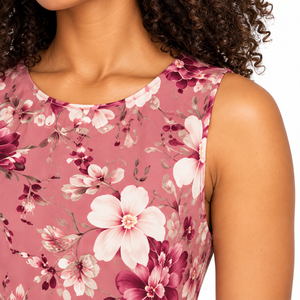 Vestido Largo Floral Rosa Polvoriento para Mujer, Sin Mangas, Cuello Redondo, Corte A, Casual, Verano, Venta al por Mayor, Proveedor de Ropa OEM ODM - Product Image 5