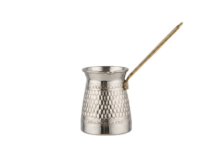Juego de 3 piezas de cafetera turca plateada, de cobre texturizado y chapado en plata, Cez Ibrik, juego de cafetera árabe premium con mango incrustado. - Product Image 4