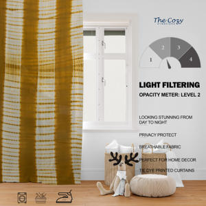 Cortina con Estampado Tie Dye Hecha a Mano, Panel de Ventana de Algodón Suave para Sala de Estar, Dormitorio, Hotel, Resort, Venta al por Mayor en India - Product Image 6