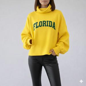 Sudadera de cuello alto oversize de manga larga para mujer al por mayor, de algodón cálido para otoño e invierno - Product Image 4