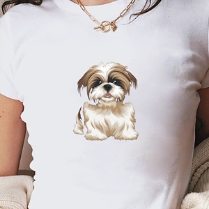 เสื้อยืดแฟชั่นผู้หญิงมีภาพประกอบสำหรับสุนัขชิสุ - Product Image 1
