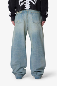 Jeans en denim pour homme de haute qualité, personnalisés, bleu délavé vintage, déchirés, coupe large, style streetwear, hip-hop, Y2K, OEM ODM, coton - Product Image 3