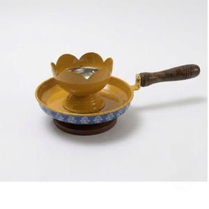 Brûleur d'encens en métal fait main en forme de lotus, porte-encens Dhuna Loban avec poignée en bois, bordure Hamsa, encensoir à charbon, vente en gros - Product Image 3