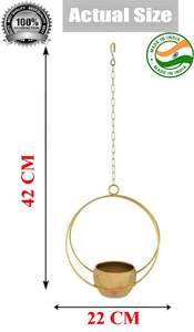 Jardinières suspendues en métal indien plaquées or, décoration murale extérieure, jardinière pour plantes succulentes, art mural, balcon, bureau, décoration murale suspendue - Product Image 3