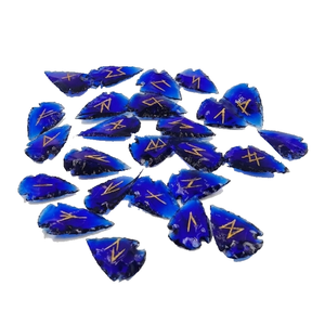 High quality blue Obsidian arrowhead rune set <b>Crystal</b> Rune Wicca Energy natural stone for Divination and Intuition Protection - Product Image 1