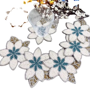 CRYSTAL CRAFTHandmade Glass <b>Beads</b> Square <b>Coasters</b>-Classic Design Polyester Backing Handmade daisy <b>Coasters</b> - Product Image 1