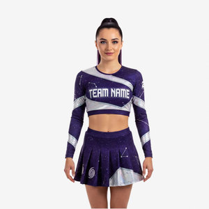 Uniformes de cheerleading sur mesure pour équipes féminines, design américain, spandex, sublimation, haute qualité, prix bas, vente en gros. - Product Image 2