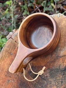 Handmade Wooden Tea <b>Cup</b> Round Shape Minimalist Design With Handle Natural Finish Rustic Drinkware - Product Image 5