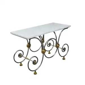 <b>Marble</b> <b>Top</b> <b>Console</b> <b>Table</b> with Scrollwork Base Decorative Wrought Iron Style Sofa <b>Table</b> Luxury Entrance Hall <b>Table</b> Metal Frame - Product Image 1