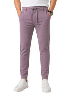Men Dusty Mauve Slim Fit Casual Jogger Pants Elastic Waist <b>Drawstring</b> <b>Trousers</b> Soft Fabric Comfortable Daily Wear Stylish Look - Product Image 1
