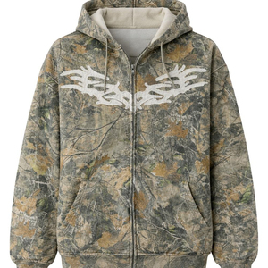 Sudaderas con capucha extragrandes para hombre con cremallera, camuflaje de árboles, parche de aplique personalizado, bordado, forro polar grueso, estilo urbano - Product Image 1