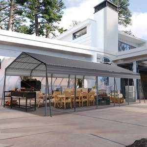 Auvent de garage en métal de toit en acier galvanisé robuste de 13 '26.5' pour voitures, bateaux, camions-couleur grise du hangar de stockage extérieur - Product Image 6