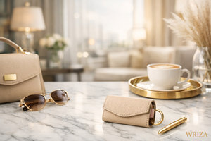 WRIZA Elegante Cartera para Llaves de Cuero Genuino Beige con Cierre de Solapa y Anillo Metálico Dorado, Organizador Compacto para Llaves de Coche para Uso Diario - Product Image 6