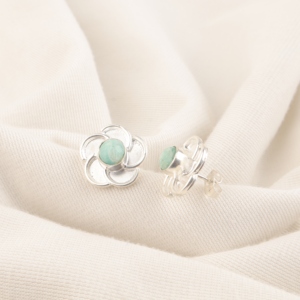 Designer Flower Patterned 925 Sterling Silver Coated <b>Stud</b> <b>Earrings</b> <b>Blue</b> Amazonite Gemstone <b>Earring</b> for Women Girls Wedding Gift - Product Image 3
