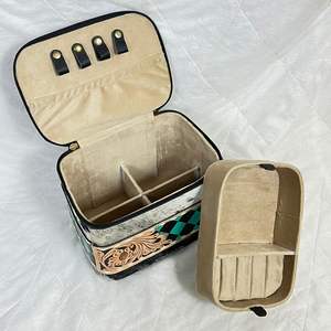 Nuevo Estuche de Joyería de Cuero Vacuno Hecho a Mano para Mujer, Estilo Occidental, Organizador de Viaje con Patrón a Cuadros, Caja de Joyería Personalizada - Product Image 6