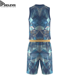 Ensemble de maillots de basket-ball sublimés personnalisés, uniforme sportif technique bleu marine avec short à panneaux facettés bleu glace et argent - Product Image 2
