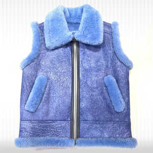 Gilet en cuir bleu pour homme, en peau de mouton et fourrure de mouton - Product Image 1