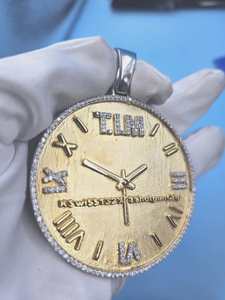 Colgante de Moissanita con Números Romanos 'Tiempo es Dinero', Chapado en Oro sobre Plata 925, Colgante de Reloj, Joyería Hip Hop, Dijes para Collar de Reloj - Product Image 5