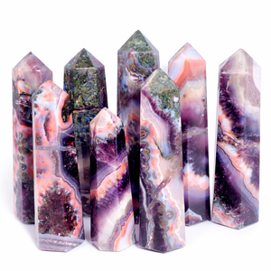 Torre de Cristal de Ágata de Amatista Natural Pulida al por Mayor, Punta de Piedra Preciosa Curativa para Meditación, Reiki y Energía del Hogar - Product Image 1