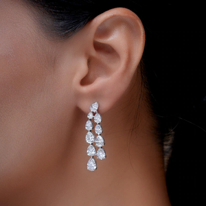 Pendientes de Diamantes Cultivados en Laboratorio, Corte Pera, Diseño Cascada, 10.05 CTW, Color E-F, Claridad VVS2, Joyería Fina para Novia - Product Image 1