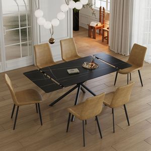 Tavolo da Pranzo Rettangolare Moderno da 83 Pollici con Gambe in Acciaio al Carbonio Nero e Piano in Pietra Sinterizzata Retrattile, Elegante e Raffinato - Product Image 6