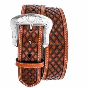 Ceinture en cuir occidentale durable, faite sur mesure pour hommes et femmes, avec un design en tressage de panier, gravée et ornée de motifs - Product Image 3
