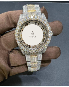 Montre-bracelet unisexe de luxe jaune en acier inoxydable, cadran entièrement serti de diamants, aiguilles et chiffres romains, qualité export, mouvement mécanique - Product Image 1