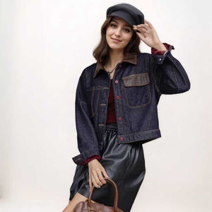 Leather Collar Y2K Streetwear Denim <b>Jacket</b> Steel Donut Button Washed Denim Jean <b>Jackets</b> for Women's for Winter Outerwear - Product Image 4