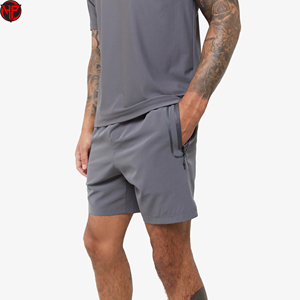 Shorts de course gris pour hommes, pantalons courts d'entraînement athlétique, shorts de sport à séchage rapide avec poche zippée, vente en gros - Product Image 5