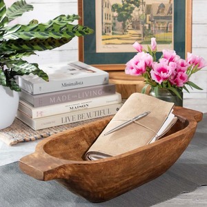 Eco Friendly Mango Wood Dough Bowl with Handles <b>Large</b> Serving Decor and Decoration Use Wooden Bowl Countertop <b>Keepsake</b> Bowls - Product Image 6