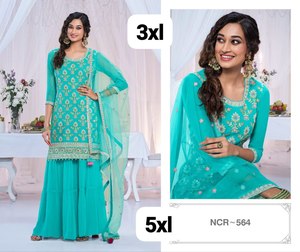 Cantidad a granel exportador que vende ropa india de calidad estándar mujeres Georgette Salwar traje con trabajo de bordado pesado - Product Image 4