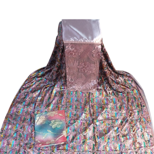 Tela estampada de lujo Maqbal Dirac en morado malva con bordado metálico y Garbasaar a juego para ropa somalí. - Product Image 1