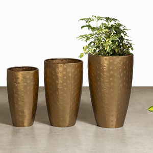 Ensemble de 3 jardinières métalliques artisanales exclusives, revêtement poudré, avec des designs tendance, jardinière suspendue pour rehausser votre espace - Product Image 1