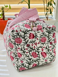 Blockprinted Cotton Quilted Duffle Bag <b>Handmade</b> Lightweight Gymnastics Quilted Bag and Block Printed Shoulder Bag - Product Image 3