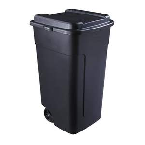 Contenedor de Basura con Ruedas de Plástico Negro Resistente de 50 Galones para Uso Doméstico - Product Image 1