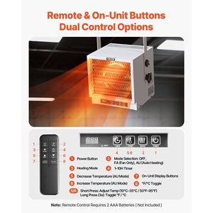 Riscaldatore Elettrico da Garage 4800 Watt con Telecomando, Timer 10 Ore, Protezione dal Surriscaldamento, Montaggio a Parete/Soffitto per Riscaldamento Officina - Product Image 4