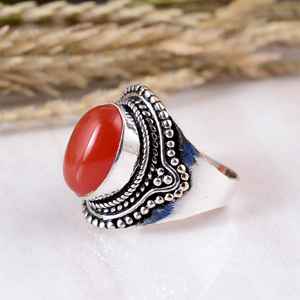 SHYAM JEWELRS Handmade 925 Sterling <b>Silver</b> Orange Carnelian Vintage Boho Beaded Unisex Religious <b>Statement</b> <b>Ring</b> - Product Image 3