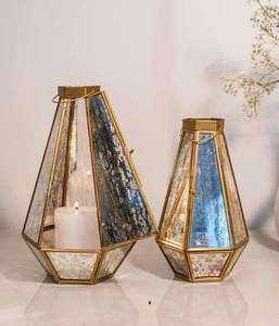 Portavelas de Cristal Mercurizado con Borde de Latón, Diseño Moderno, Mini Portavelas para Decorar la Oficina, el Hogar y Bodas - Product Image 1