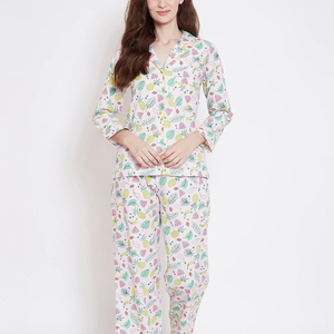 Meilleure édition – Ensemble de nuit décontracté 100 % coton pour femme : chemise à manches longues et pantalon à taille élastiquée avec cordon de serrage - Product Image 1
