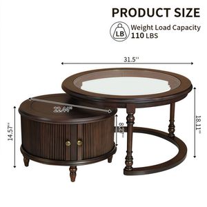 Set di Tavolini da Caffè Moderni Impilabili con Vetro e Struttura in Legno Massello, Design Elegante - Product Image 3