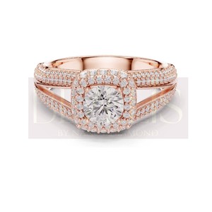 Anillo de compromiso con halo de diamantes de talla brillante redonda para mujer, ideal para regalo y fiestas, venta al por mayor, joyería fina. - Product Image 4