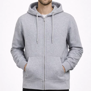 Sudadera con Capucha para Hombre, Color Gris Claro, Cierre Completo, Felpa de Algodón Clásica, Corte Regular, Cómoda para Uso Diario en Invierno - Product Image 1
