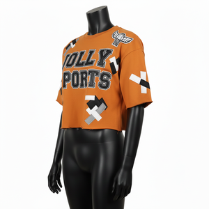 Camiseta Corta para Mujer, Algodón Premium, Transpirable, Naranja, Logotipo Bordado Personalizado, Camiseta Corta Transpirable para Mujer - Product Image 4