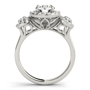 Bague de fiançailles à trois pierres avec halo de diamants cultivés en laboratoire certifiés IGI, plaquée rhodium, or 10K 14K 18K, argent 925 935, cadeau de mariage - Product Image 4