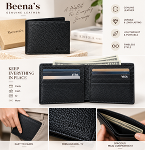 Classic Luxury Genuine <b>Leather</b> RFID Blocking Slim Bi-Fold <b>Wallet</b> with Large Capacity Waterproof Design for <b>Men</b> and Women - Product Image 6