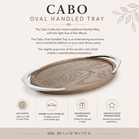 Nampan Oval Cabo dengan Gagang dari Paduan Logam Nambé dan Kayu Ash 20 Inci, Finishing Abu-abu Rustic, Piring Dekoratif untuk Acara Makan dan Pesta