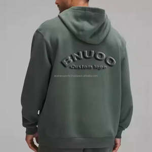 Pull surdimensionné en molleton de coton 100% avec logo personnalisé, sweat à capuche gaufré en 3D pour hommes, sweat-shirt à capuche sans épaule tombante - Product Image 3