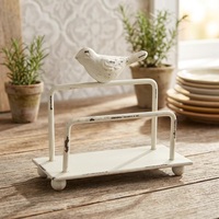 Porte-cartes de visite rustique en métal blanc avec sculpture d'oiseau, support de rangement à un seul niveau, design fait main